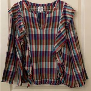 Plaid colored ruffle blouse